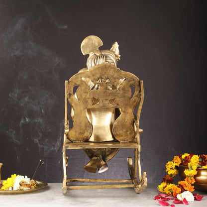 Pure Brass Large Sized Ganapati Seated on Chair Reading Book | 24"