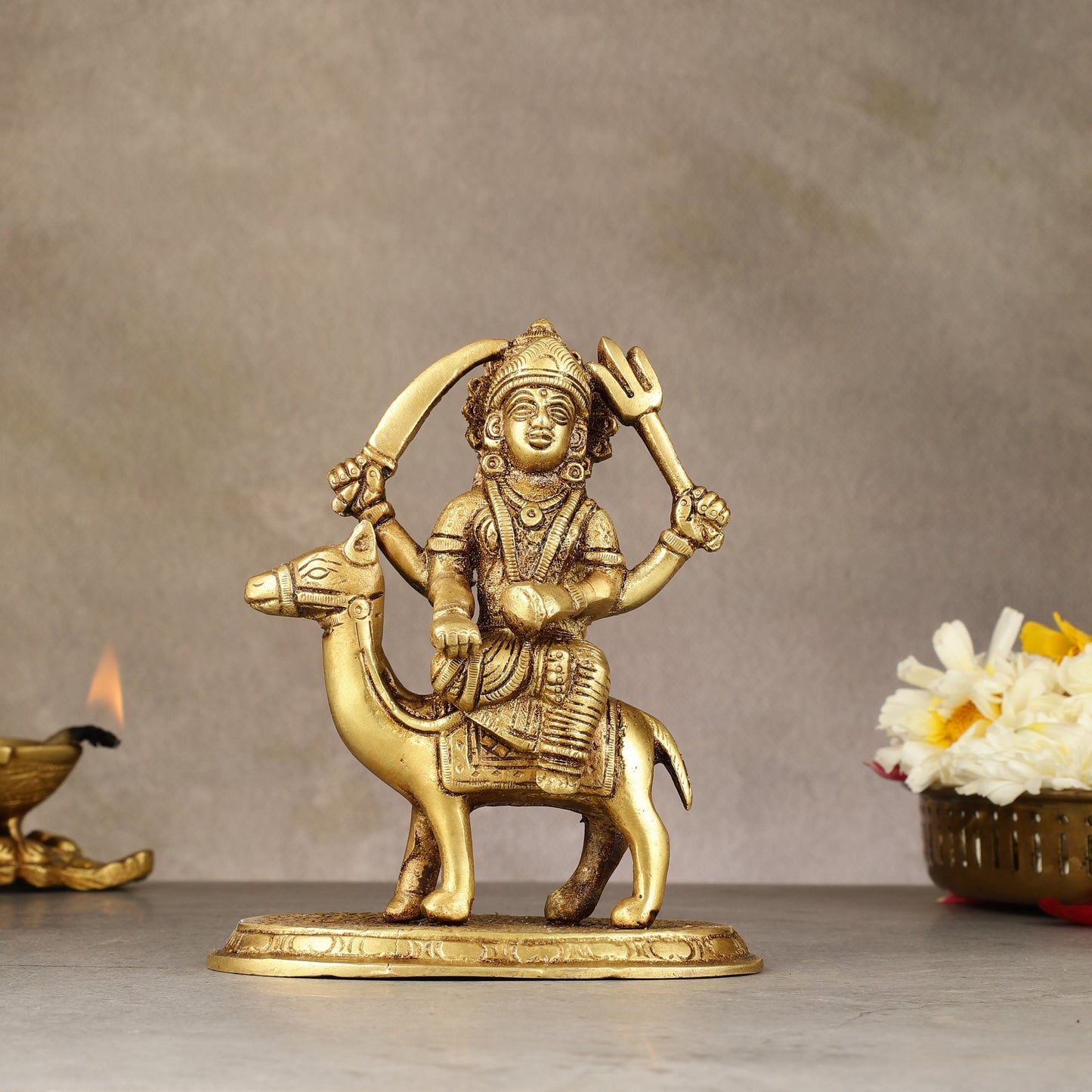 Pure Brass Dasama Momoi Mata Seated on Camel Idol 5.5 inch