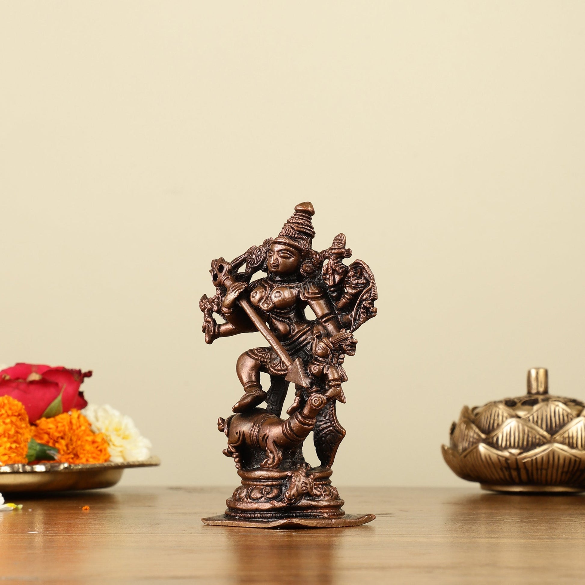 Pure Copper Mahisasur Mardini Durga Ma Idol - 5"