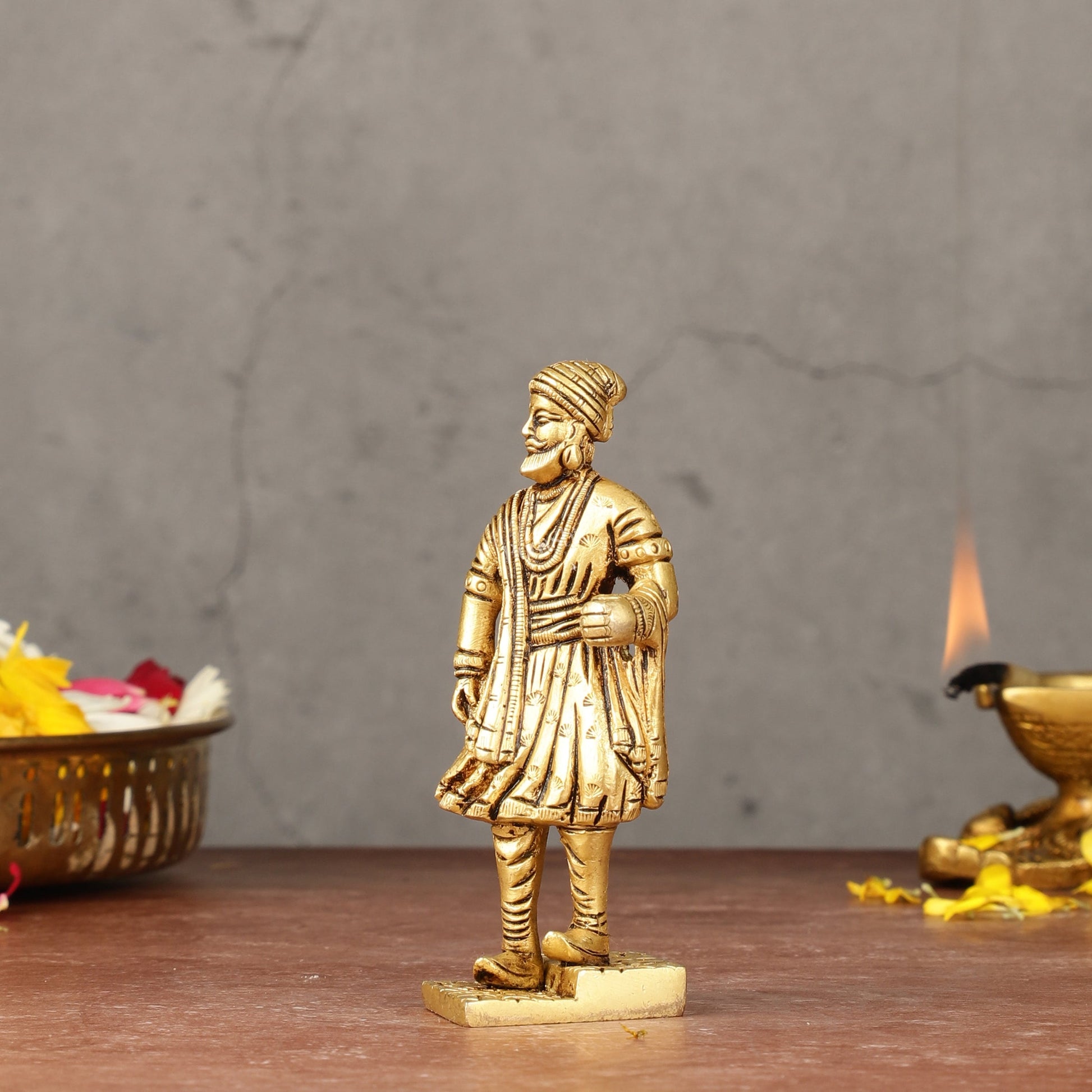 Pure Brass Small Chatrapati Shivaji Maharaj Standing Idol - 4"