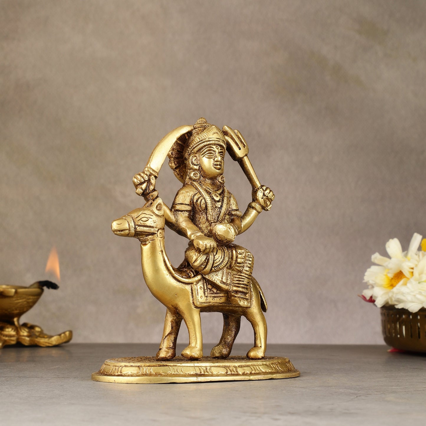 Pure Brass Dasama Momoi Mata Seated on Camel Idol 5.5 inch