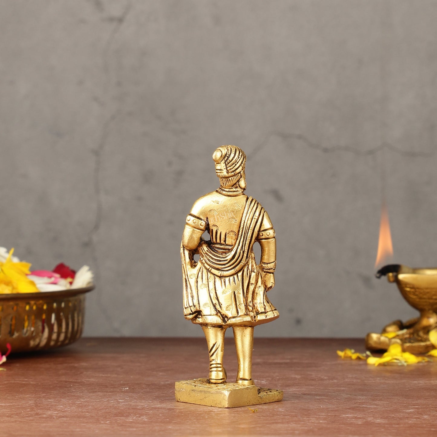 Pure Brass Small Chatrapati Shivaji Maharaj Standing Idol - 4"