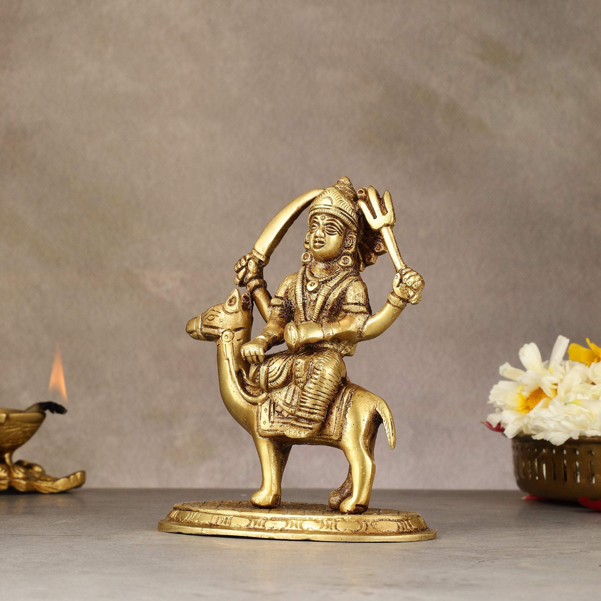 Pure Brass Dasama Momoi Mata Seated on Camel Idol 5.5 inch