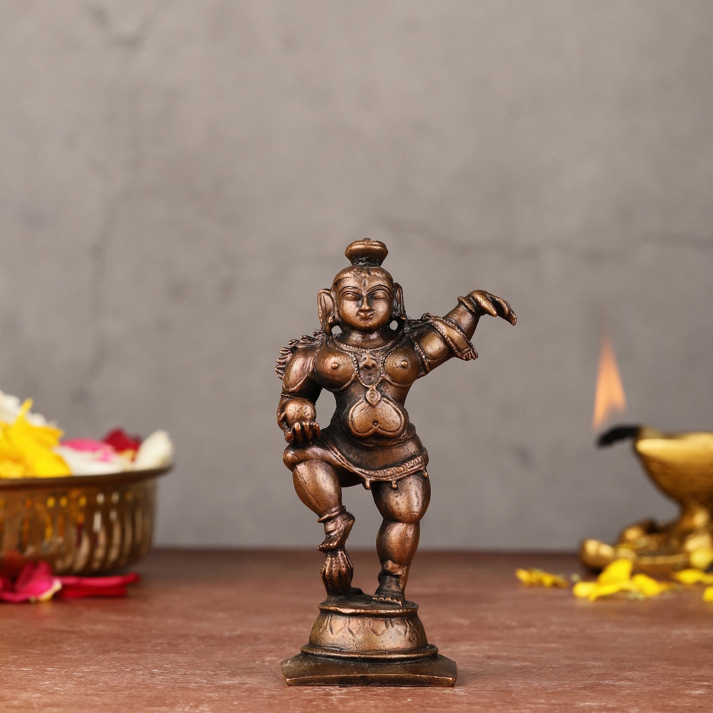 Pure Copper Dancing Krishna Idol - 3.75-inch