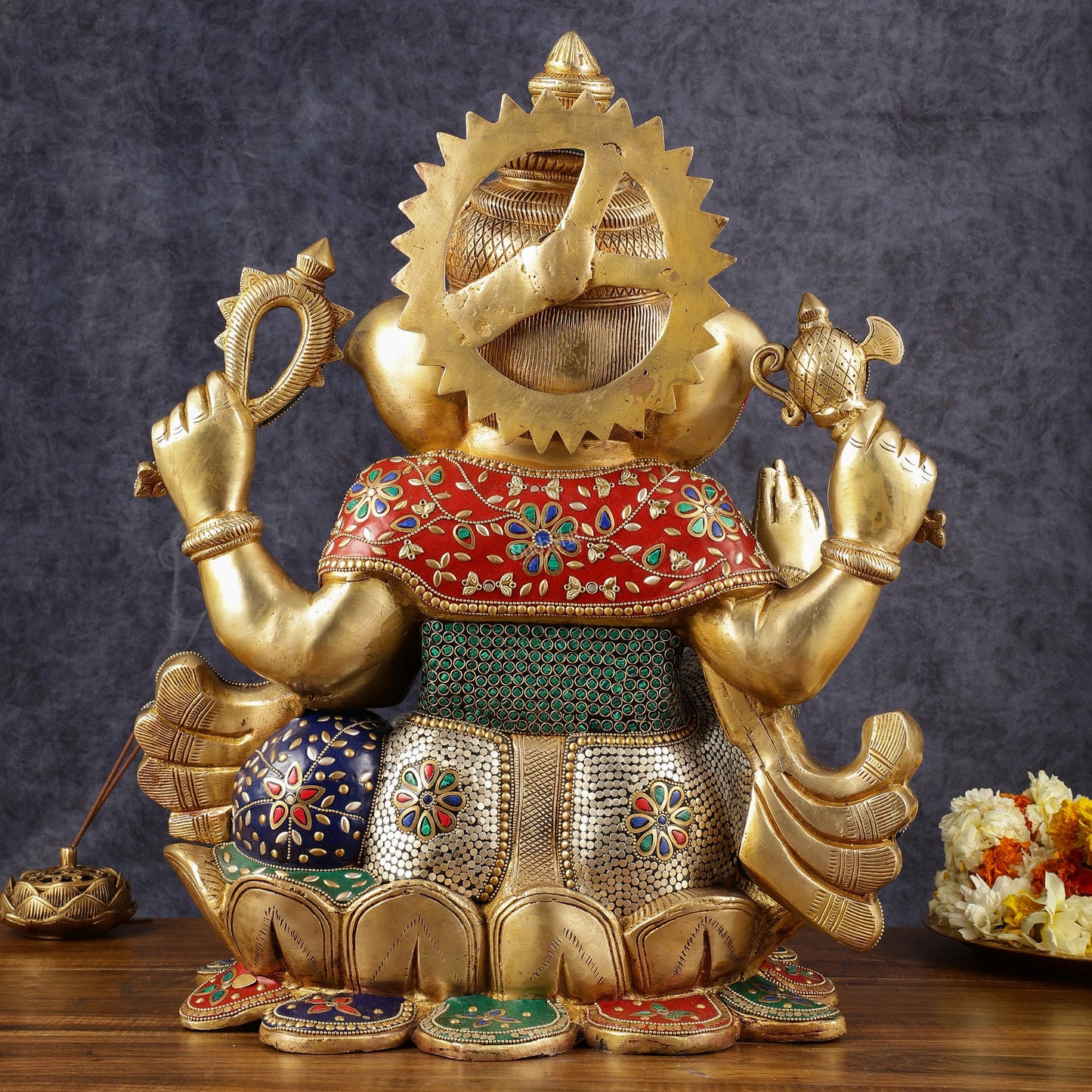 Handcrafted Brass Ganapathi Statue on Lotus Base - 21-inch Tall