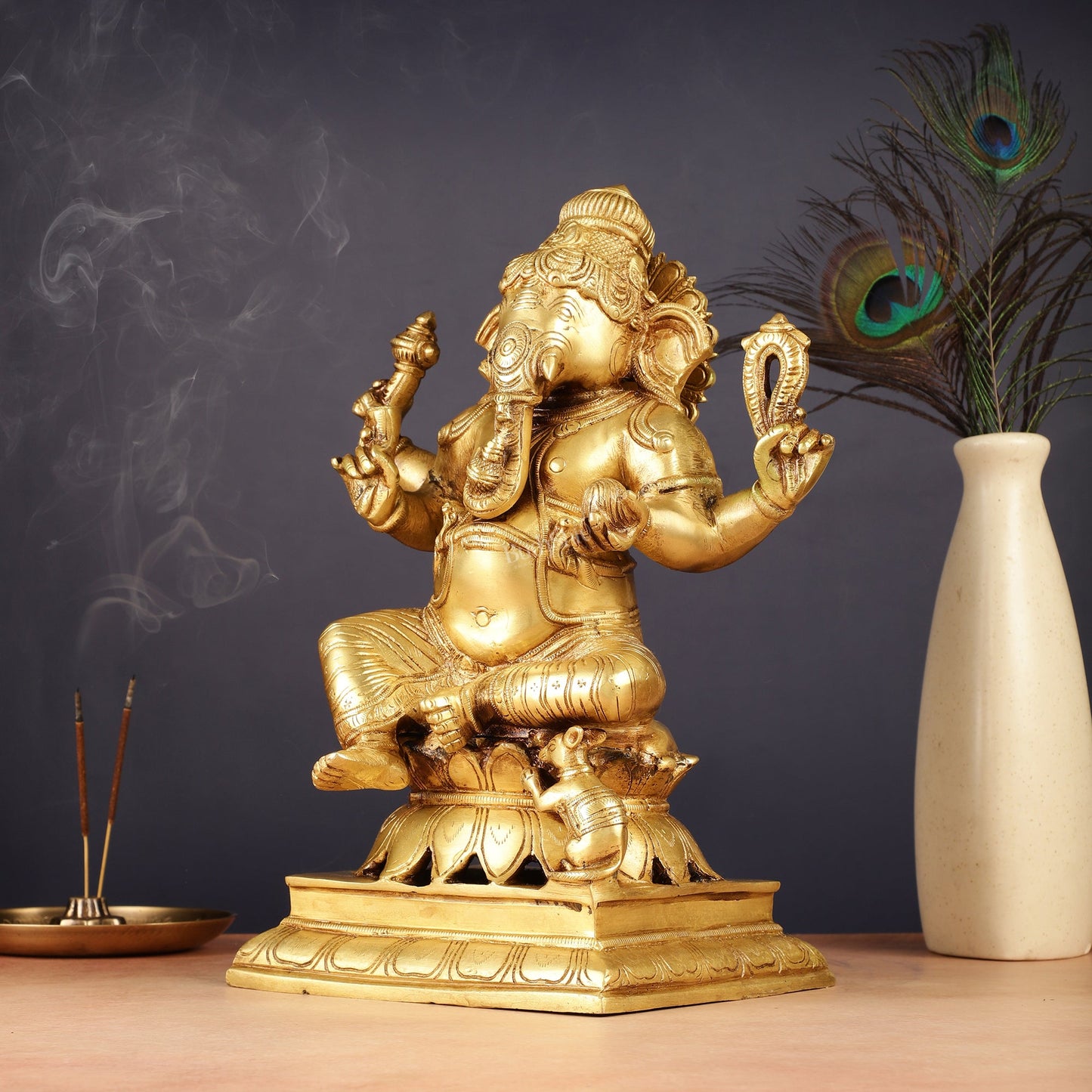 Brass Ganesha Statue - Divine Chola art 12" Right side trunk
