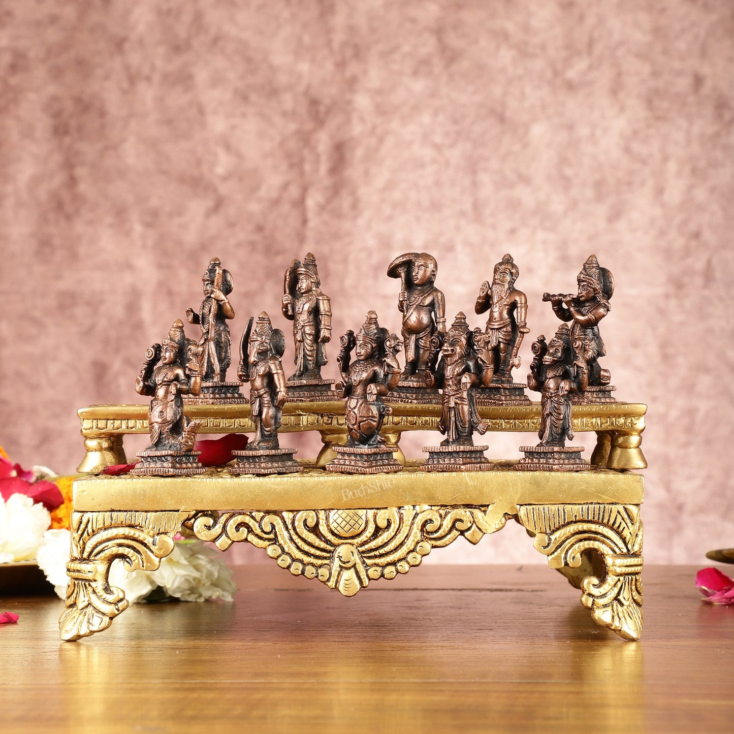 Exquisite Pure Copper Dashavatar Miniature Set 2.5" - Lord Vishnu's Divine Incarnations