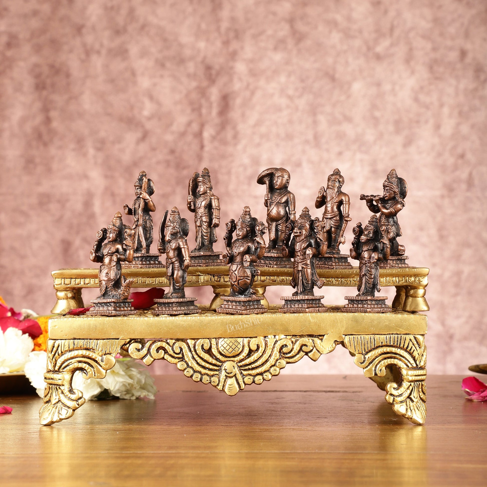 Exquisite Pure Copper Dashavatar Miniature Set 2.5" - Lord Vishnu's Divine Incarnations