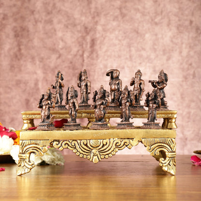 Exquisite Pure Copper Dashavatar Miniature Set 2.5" - Lord Vishnu's Divine Incarnations