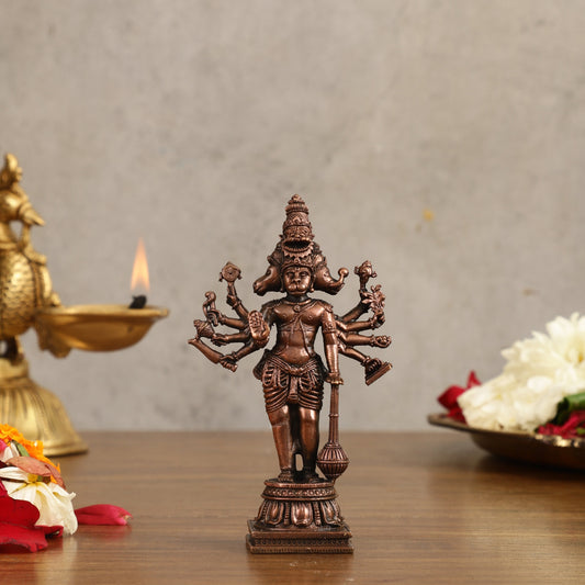 Pure Copper Standing Panchmukhi Hanuman Ji Idol - 4.5 in Height