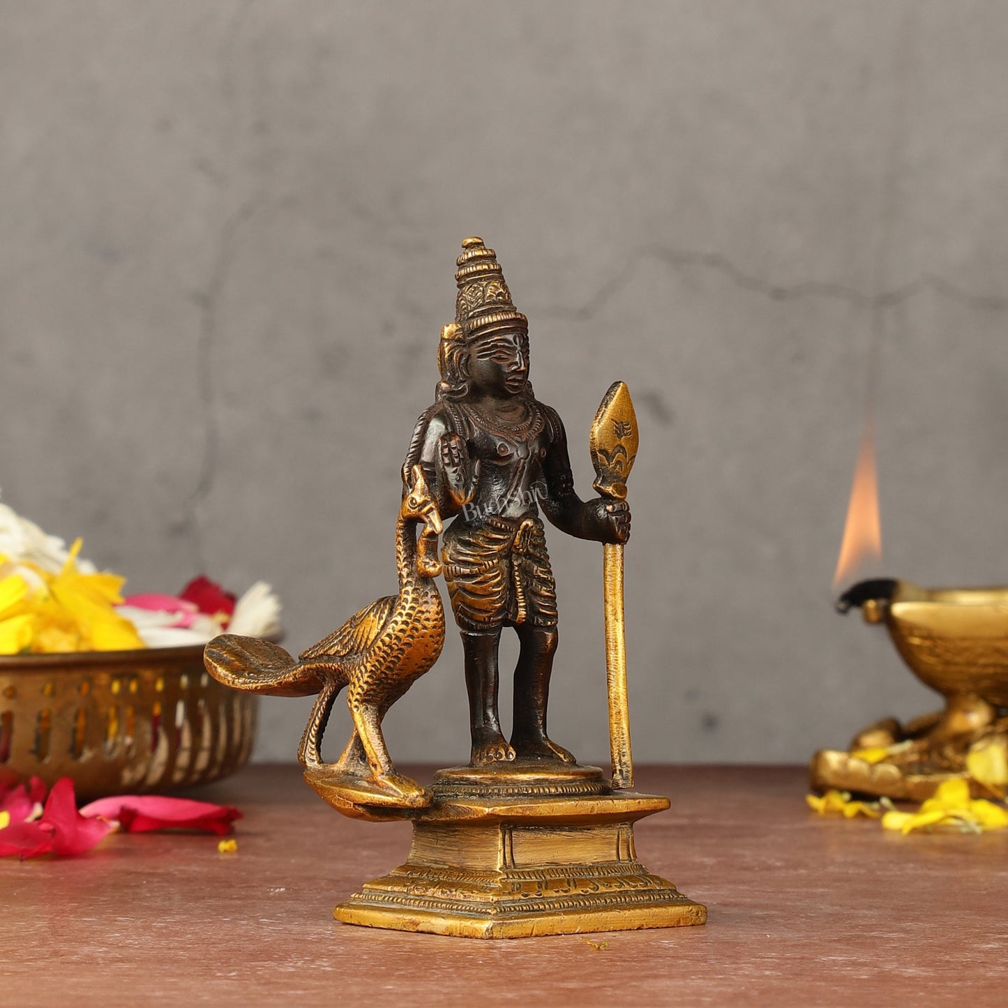 Pure brass small Murugan Kartikeya idol black 5.5 inch