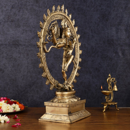 Pure Brass Unique Dancing Shiva Nataraja Statue - Height 21"