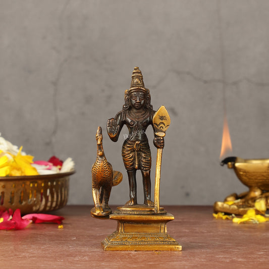 Pure brass small Murugan Kartikeya idol black 5.5 inch