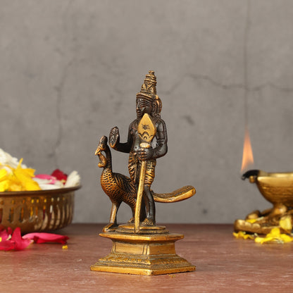 Pure brass small Murugan Kartikeya idol black 5.5 inch
