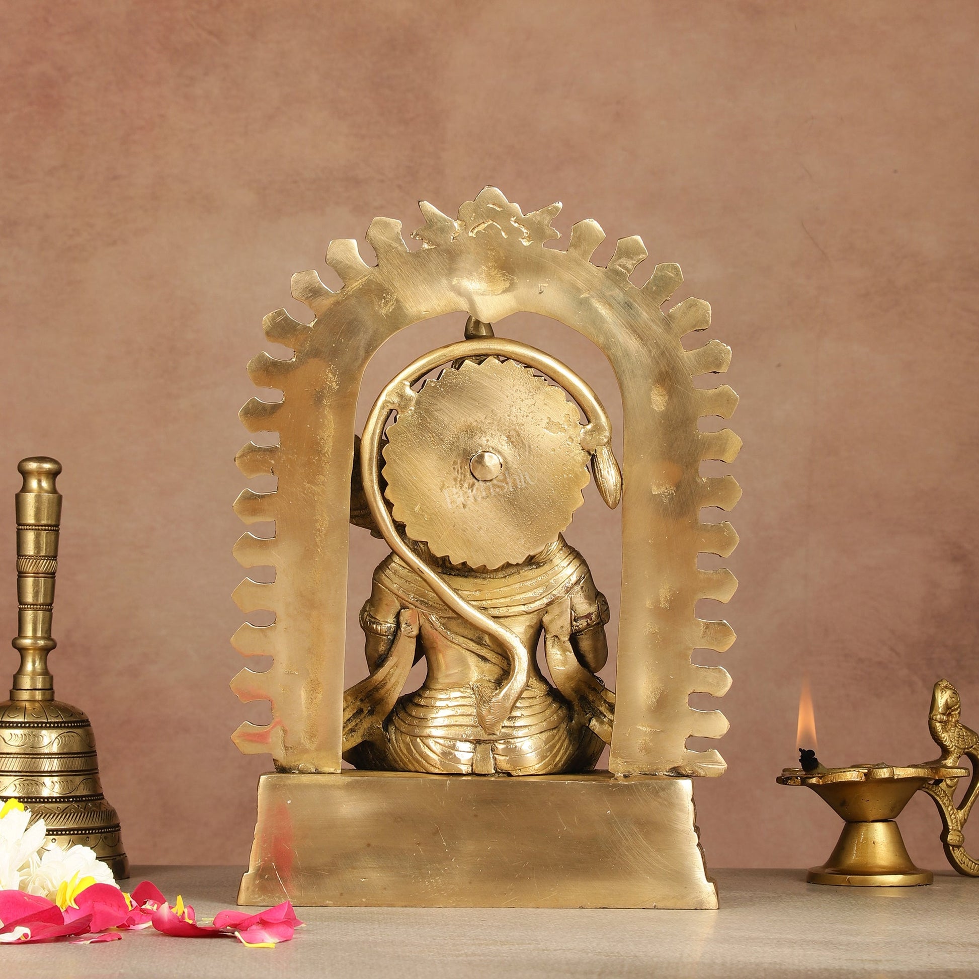 Exquisite Pure Brass Superfine Lord Hanuman idol with Temple Frame - 11 inch