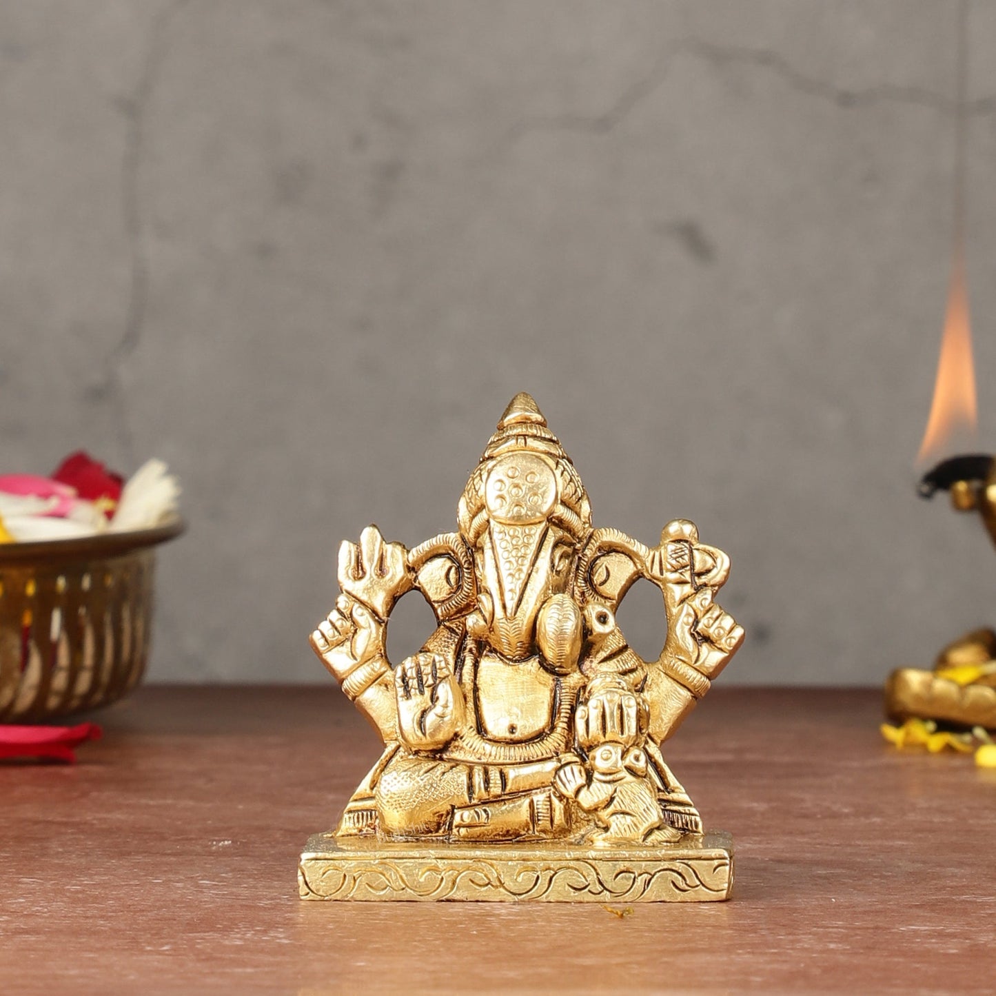 Brass Superfine small miniature Dagduseth Ganapati Idol - 3"