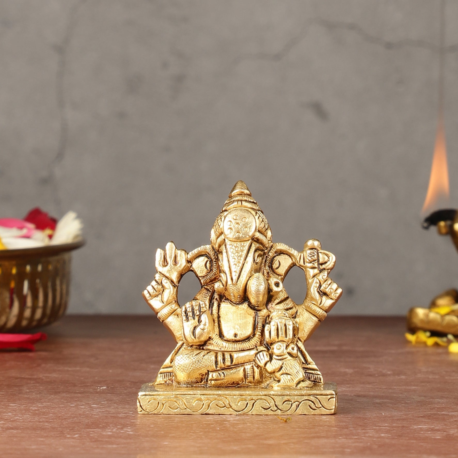 Brass Superfine small miniature Dagduseth Ganapati Idol - 3"