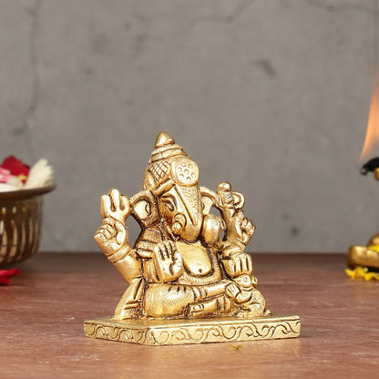 Brass Superfine small miniature Dagduseth Ganapati Idol - 3"