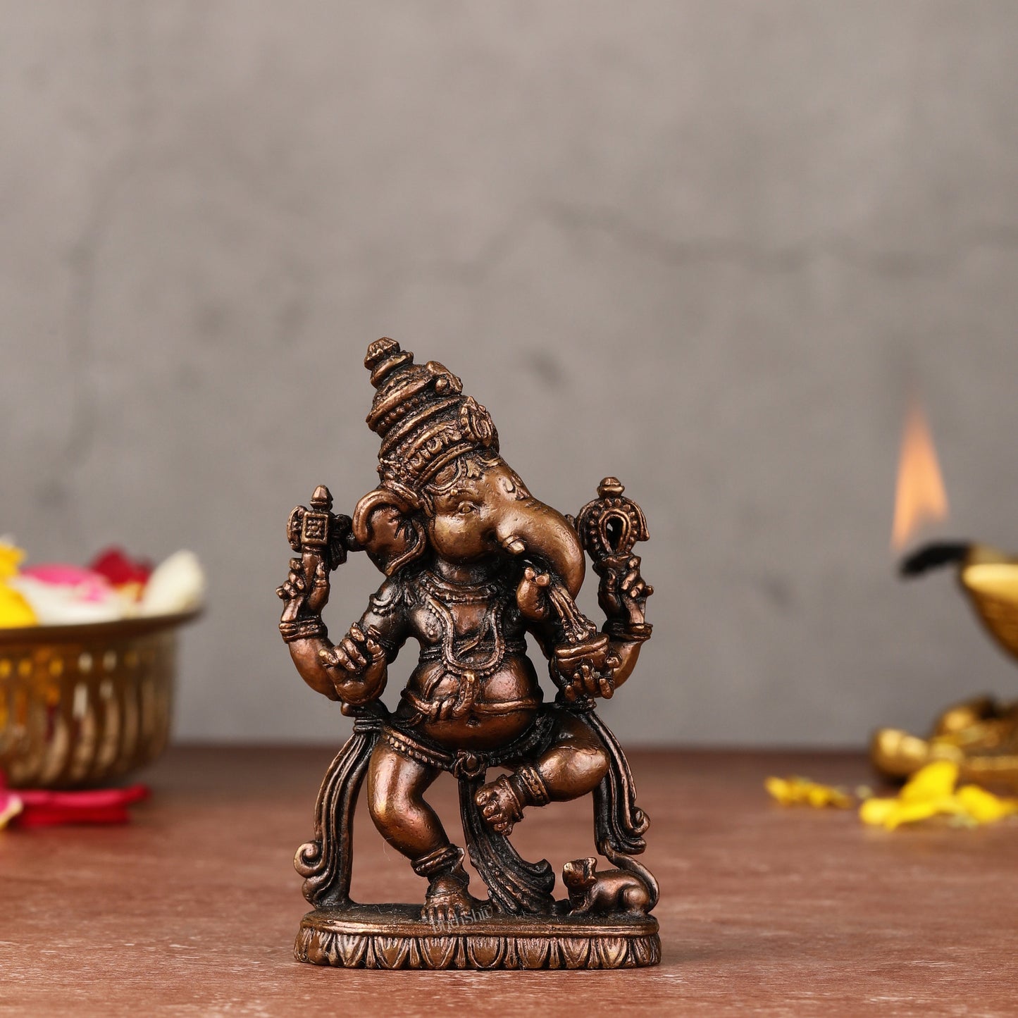 Pure Copper Dancing Ganesha idol - 3-inch