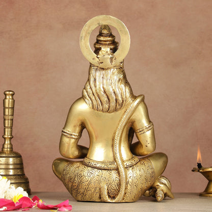 Serene Brass Hanuman Idol in Meditation - 12 inch
