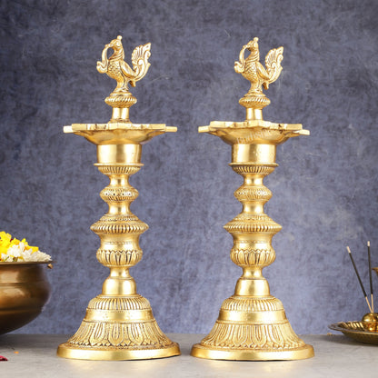 Brass Annam pakshi Peacock vilakku oil lamp diya 15.5 inch