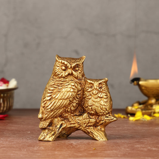 Pure Brass Vastu Owl Pair Showpiece | Width 3 Inch