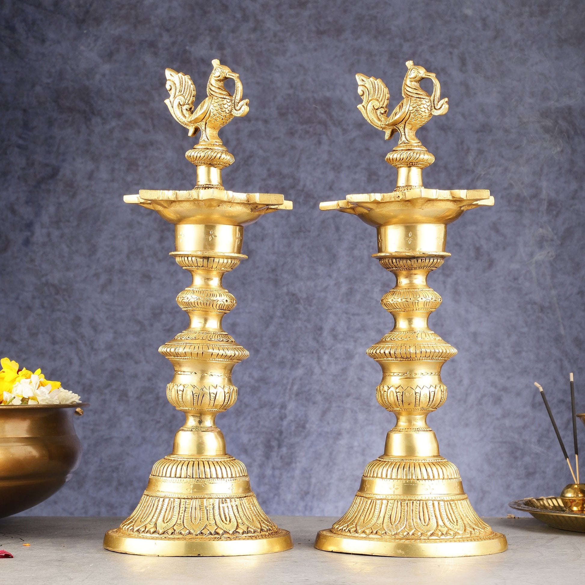 Brass Annam pakshi Peacock vilakku oil lamp diya 15.5 inch