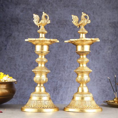 Brass Annam pakshi Peacock vilakku oil lamp diya 15.5 inch