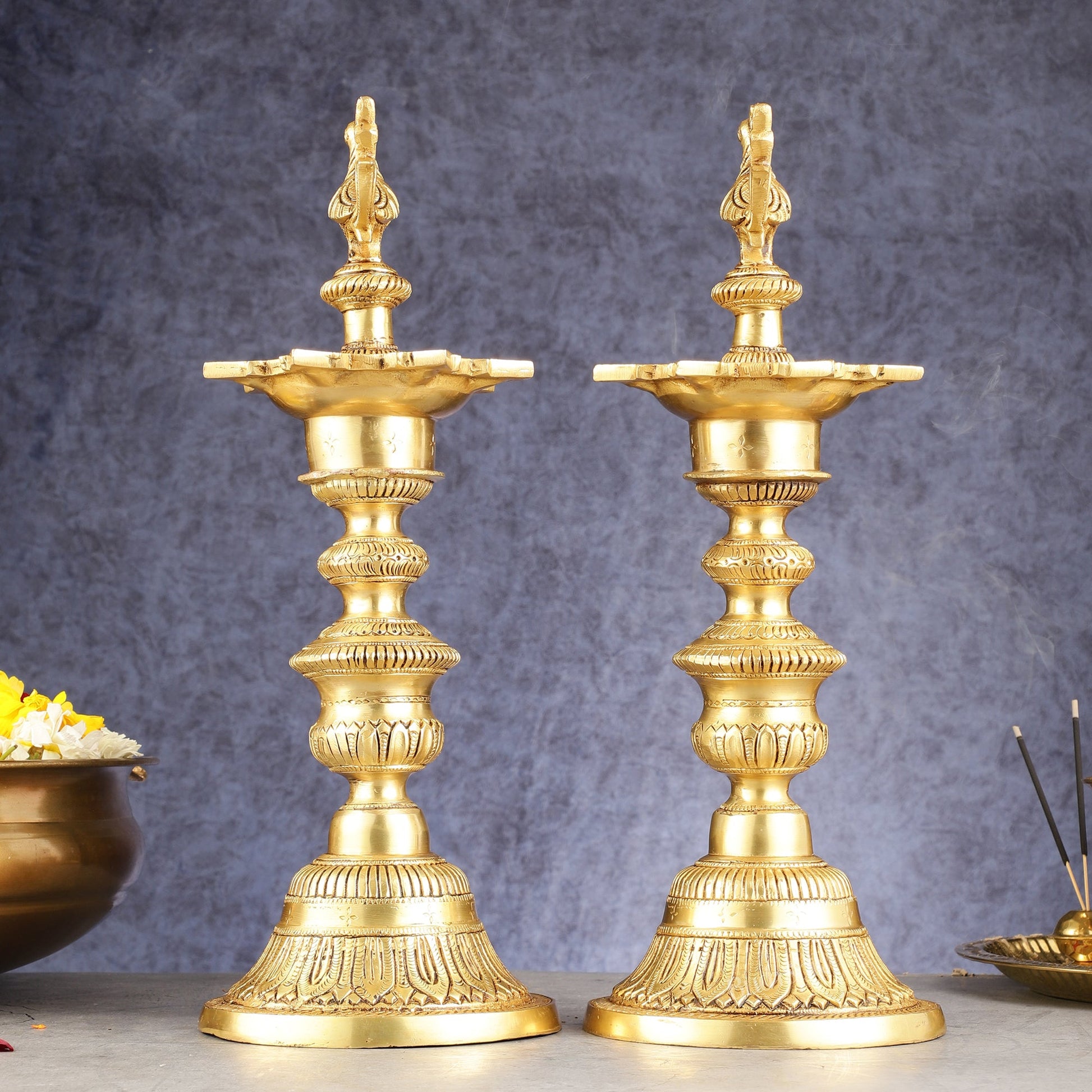 Brass Annam pakshi Peacock vilakku oil lamp diya 15.5 inch