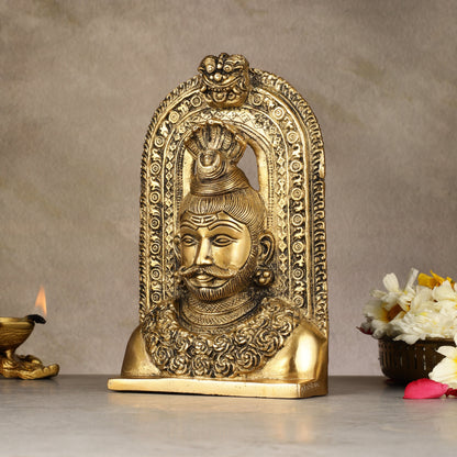 Elegant Brass Lord Shiva Face with Kirtimukha and Frame Table Accent - 8"