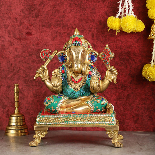 Brass Dagduseth Ganapati Statue 14"