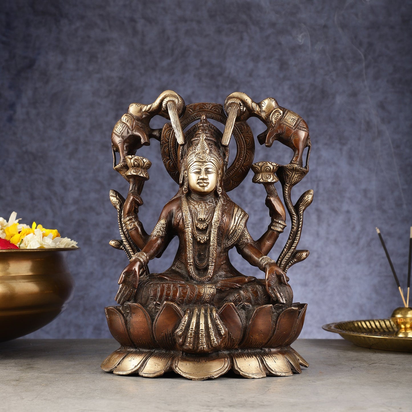 Pure Brass Goddess Gajalakshmi Idol - Double Chola Finish | 12"