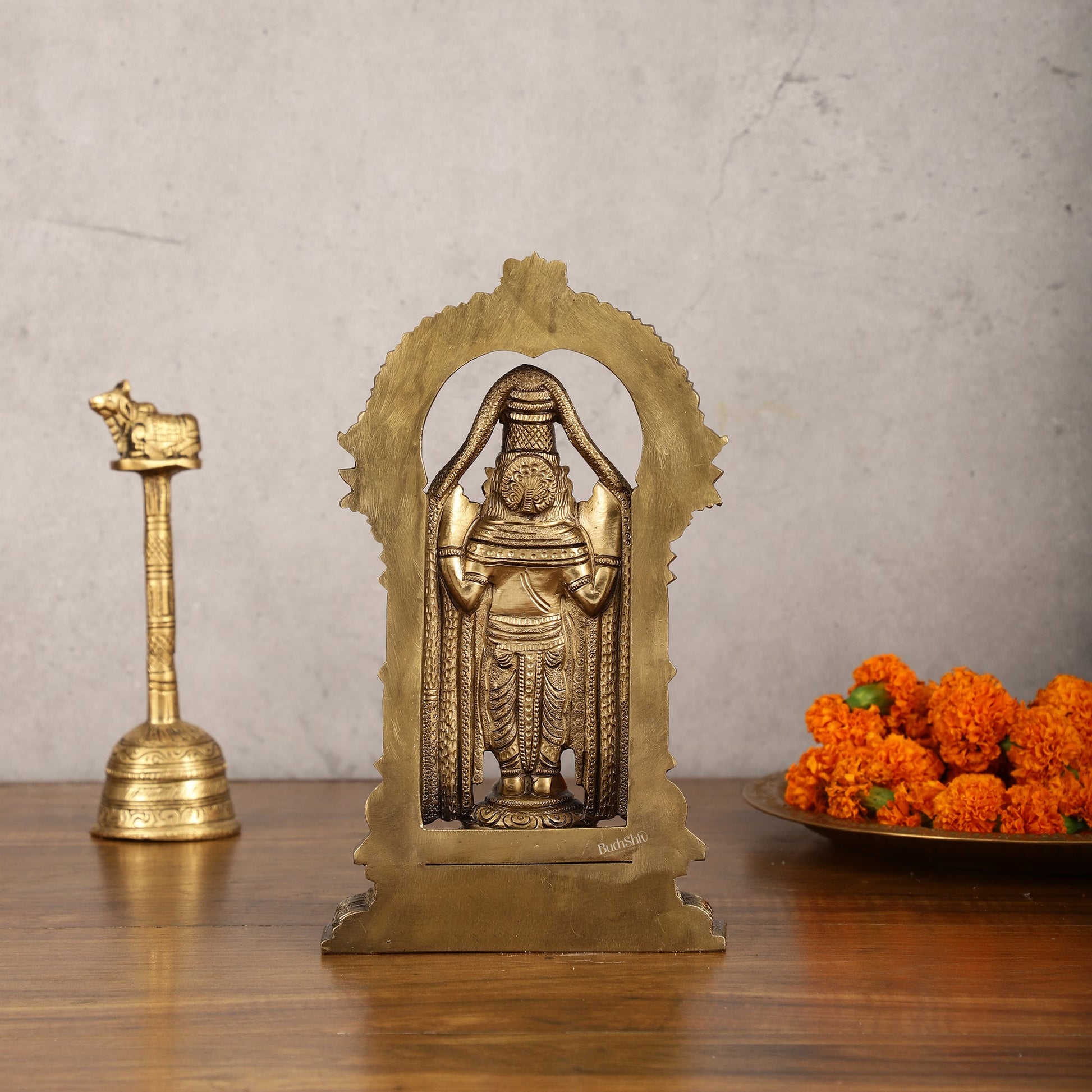 Bronze Tirupati Balaji Statue with Prabhavali - 9 Inch | Authentic