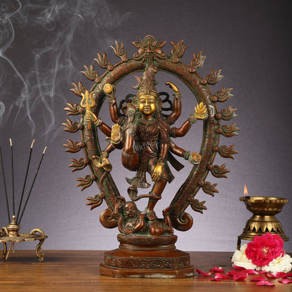 Pure Brass Urdhava Tandava Nataraja Statue - 16.5 Inch Sculpture