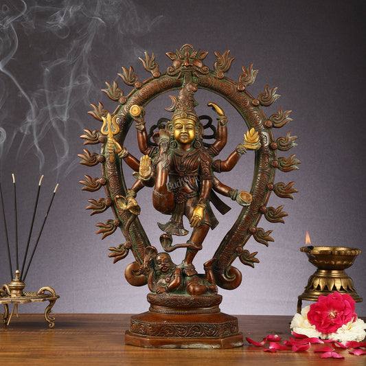 Pure Brass Urdhava Tandava Nataraja Statue - 16.5 Inch Sculpture