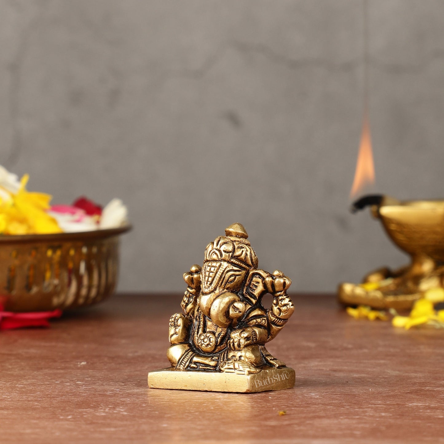 Brass Superfine small miniature Dagduseth Ganapati Idol - 2"