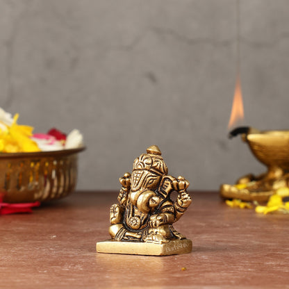 Brass Superfine small miniature Dagduseth Ganapati Idol - 2"
