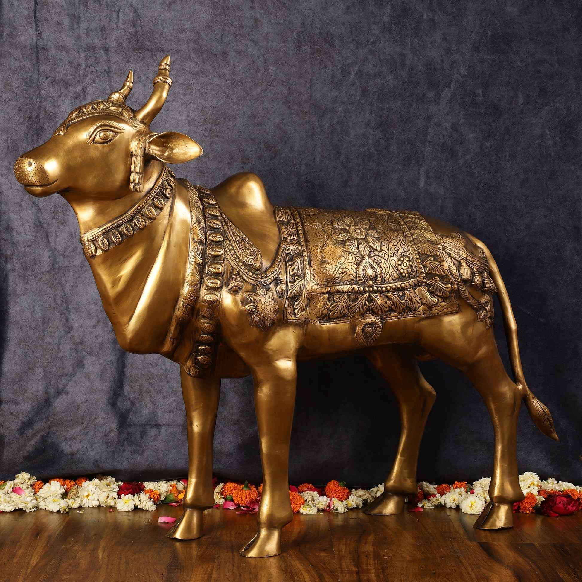 Large Standing Nandi Brass Statue - 36"