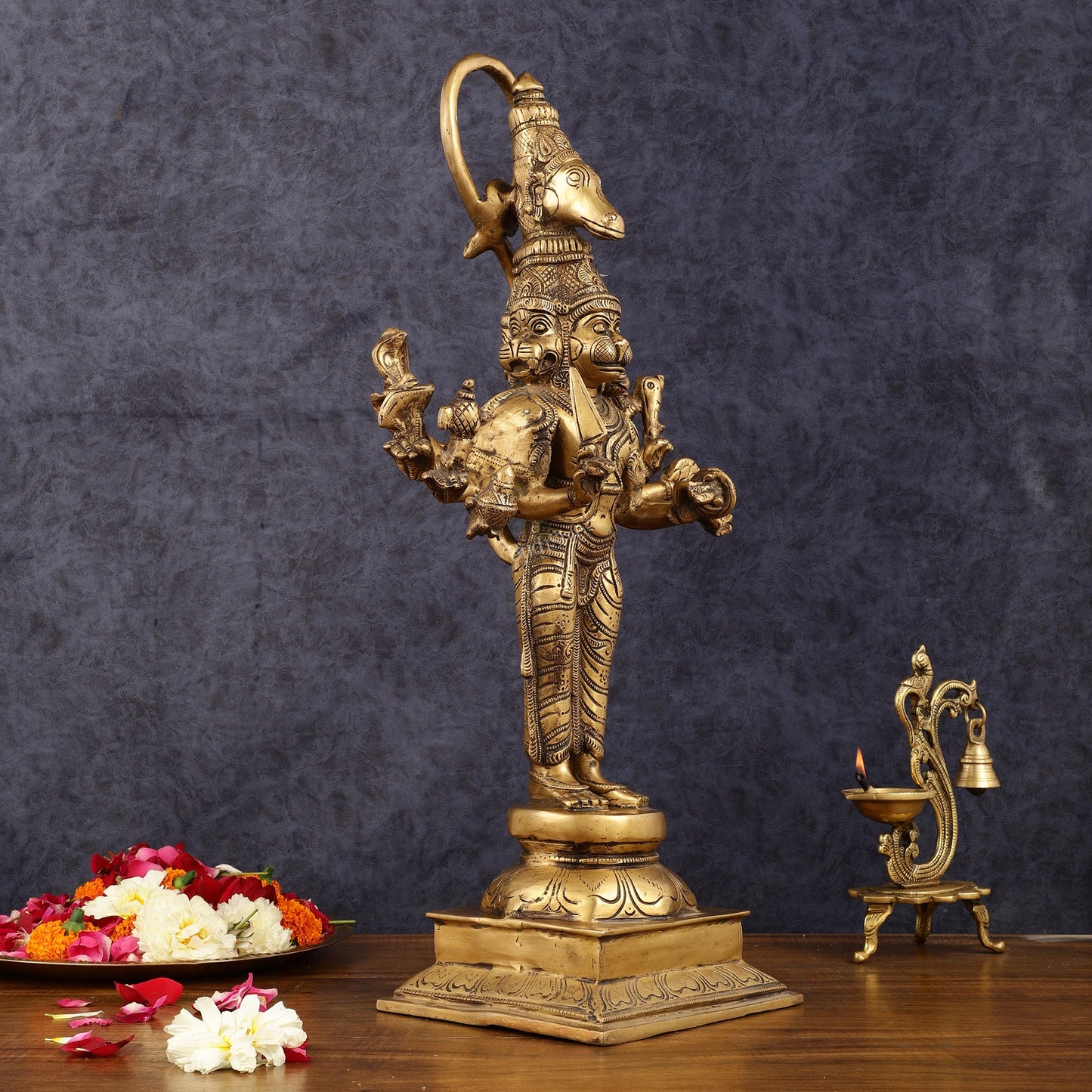 Brass Standing Panchmukhi Hanuman Statue 22 inch