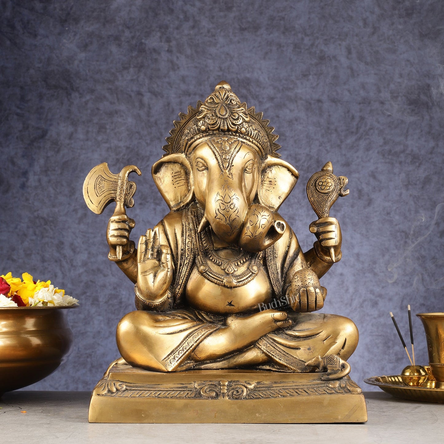 Handcrafted Pure Brass Dagduseth Ganapati Idol - 14"