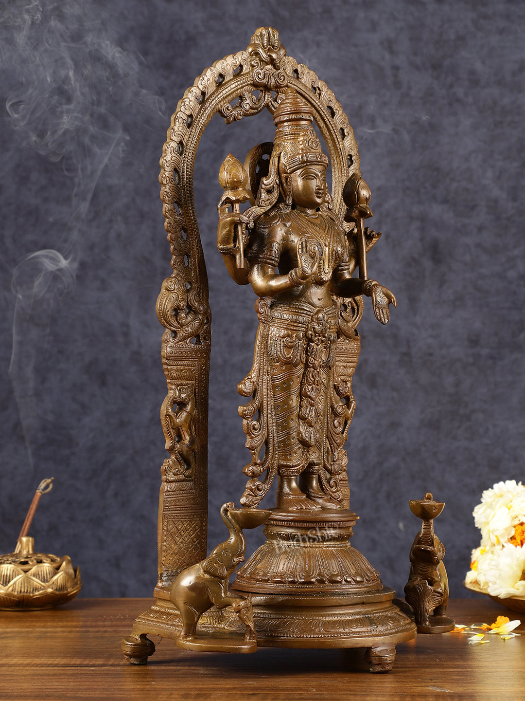 Pure Brass Goddess Lakshmi Statue with Elephants 16"