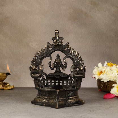 Pure Brass Antique Gajalakshmi Lamp with Deep Lady - 6.5"