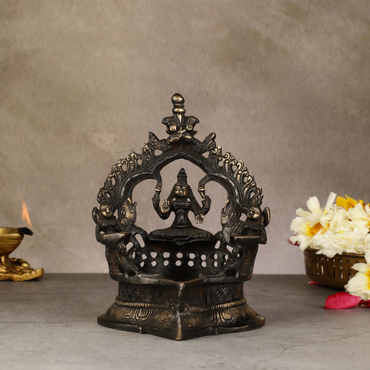 Pure Brass Antique Gajalakshmi Lamp with Deep Lady - 6.5"