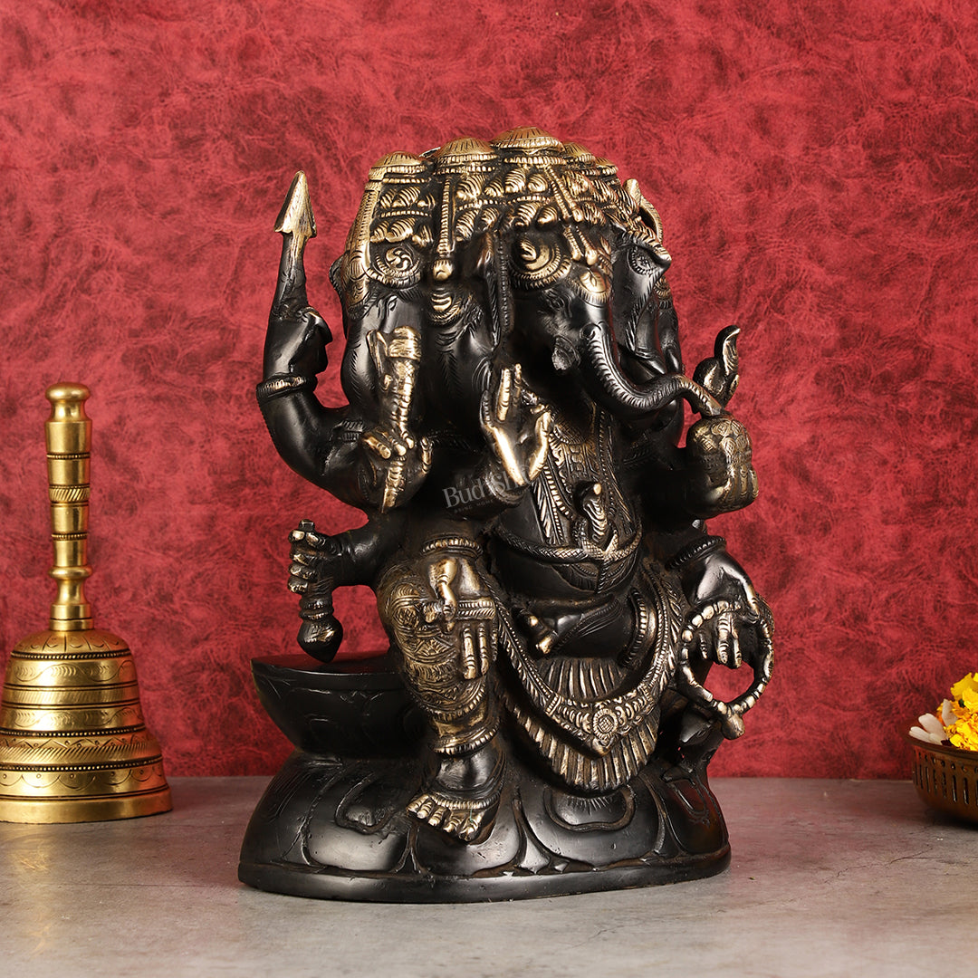 Pure Brass Superfine Panchmukhi Ganesha Statue 11"