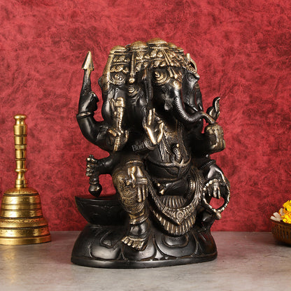 Pure Brass Superfine Panchmukhi Ganesha Statue 11"