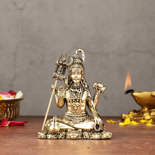 Brass Superfine Intricately Crafted Lord Shiva Idol - 4"