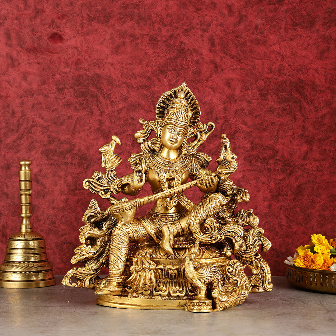 Brass Superfine Goddess Saraswati Statue | Height 12 inch