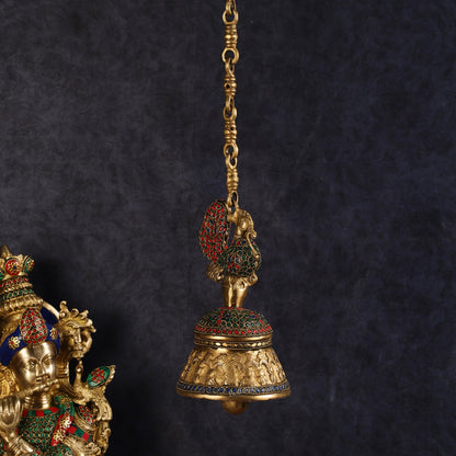 Superfine Brass Peacock Bell with Stonework | 8 inch Height