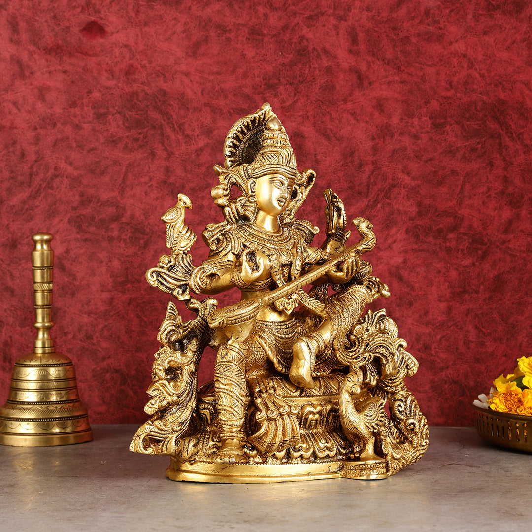 Brass Superfine Goddess Saraswati Statue | Height 12 inch