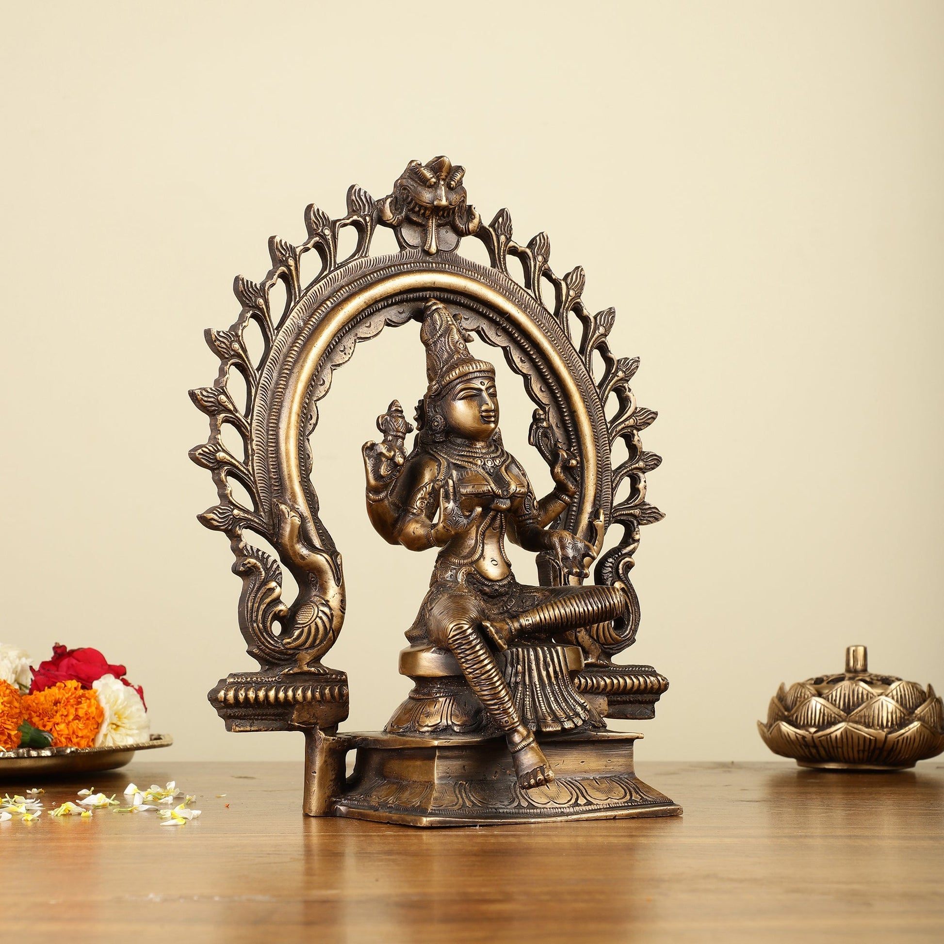 Pure Brass Goddess Lakshmi with Prabhaval Idol 10"